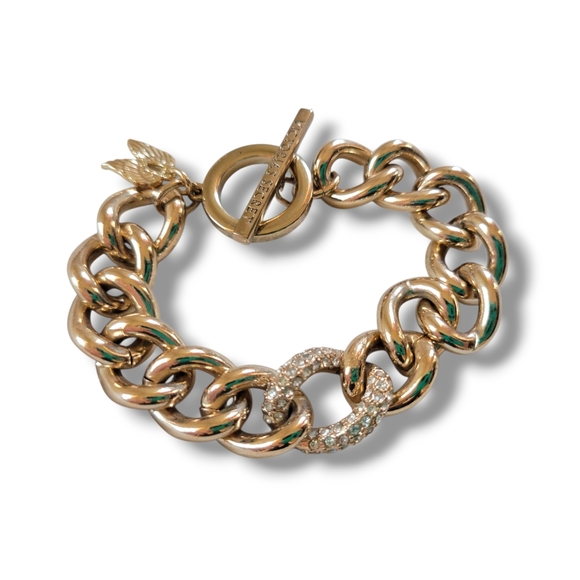 Victoria's Secret | Elegant Chunky Gold Chain Crystal Accent Toggle Bracelet - Picture 1 of 8